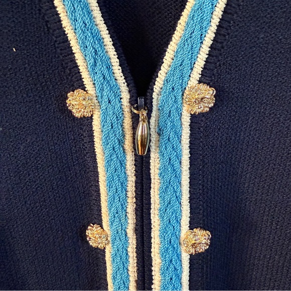 Vintage St. John Collection By Marie Claire Knit Cardigan Size 2 Blue‎ Zip up - Picture 9 of 12
